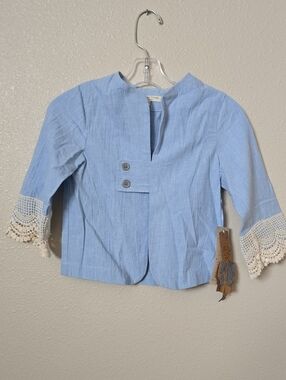 Kids Light Blue Crochet-Trim Jacket